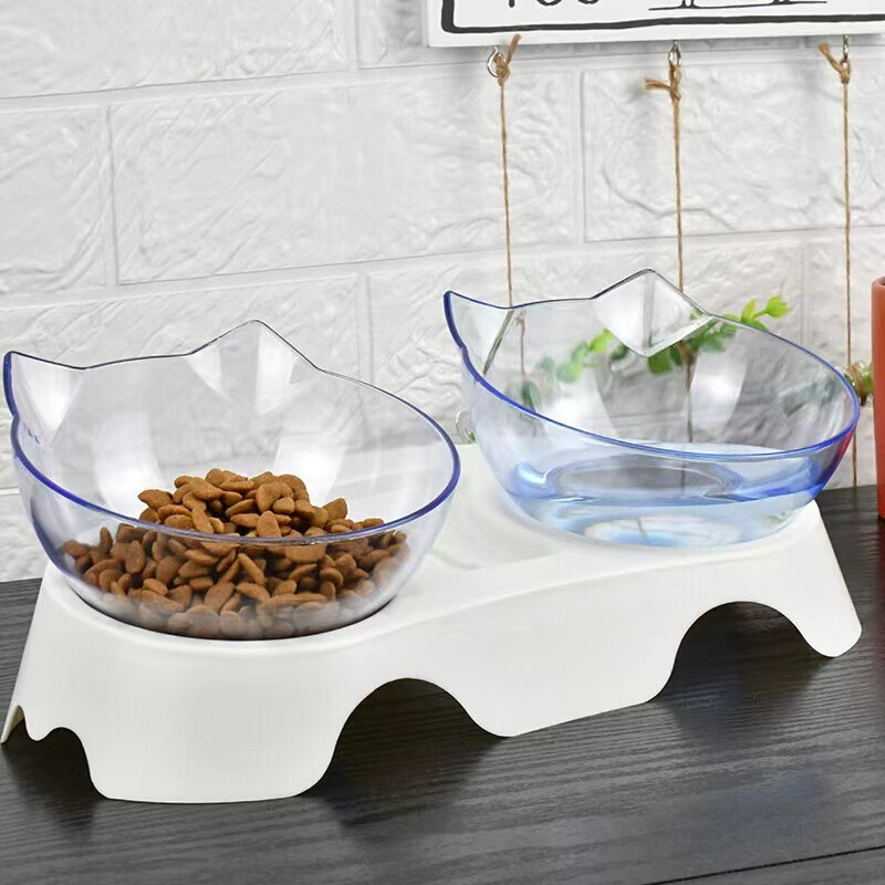 Bát ăn cho mèo, cho chó có đế nghiêng chống gù, chén ăn đôi, đơn dễ thương cho thú cưng chất liệu nhựa cao cấp