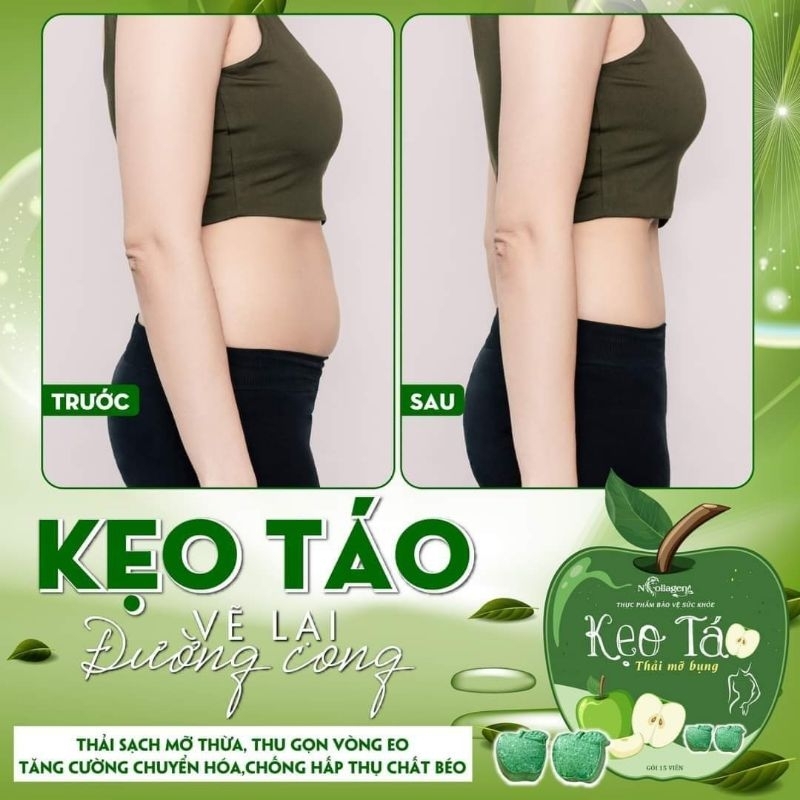 Kẹo táo ncollagen giảm mỡ bụng túi 15 viên