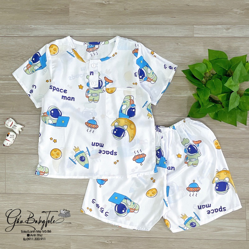 (Size 14:35-40kg) Đồ bộ tole/lanh tay ngắn quần đùi bé trai Gaubabytole thoáng mát, hút mồ hôi, ít co rút hàng loại 1
