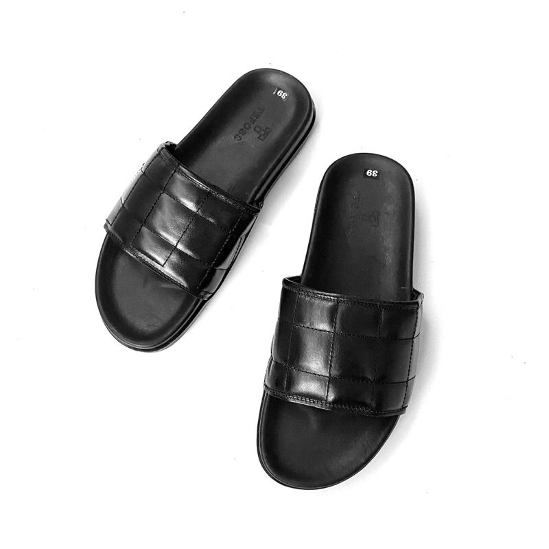 Dép nam quai ngang da bò thật TEFOSS DT08 đế cao su chống trơn trượt cao 3cm size 38-44