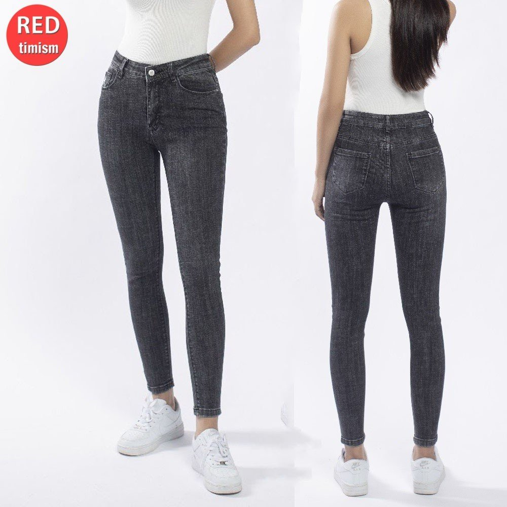 Quần jean nữ Cotton lưng cao 3 màu VNXK Quần bò Nữ cạp cao trơn dài vải mềm mịn co giãn 4 chiều