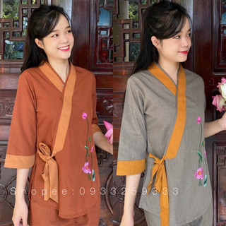 Đồ lam đi chùa # nhật nơ phối thêu hoa