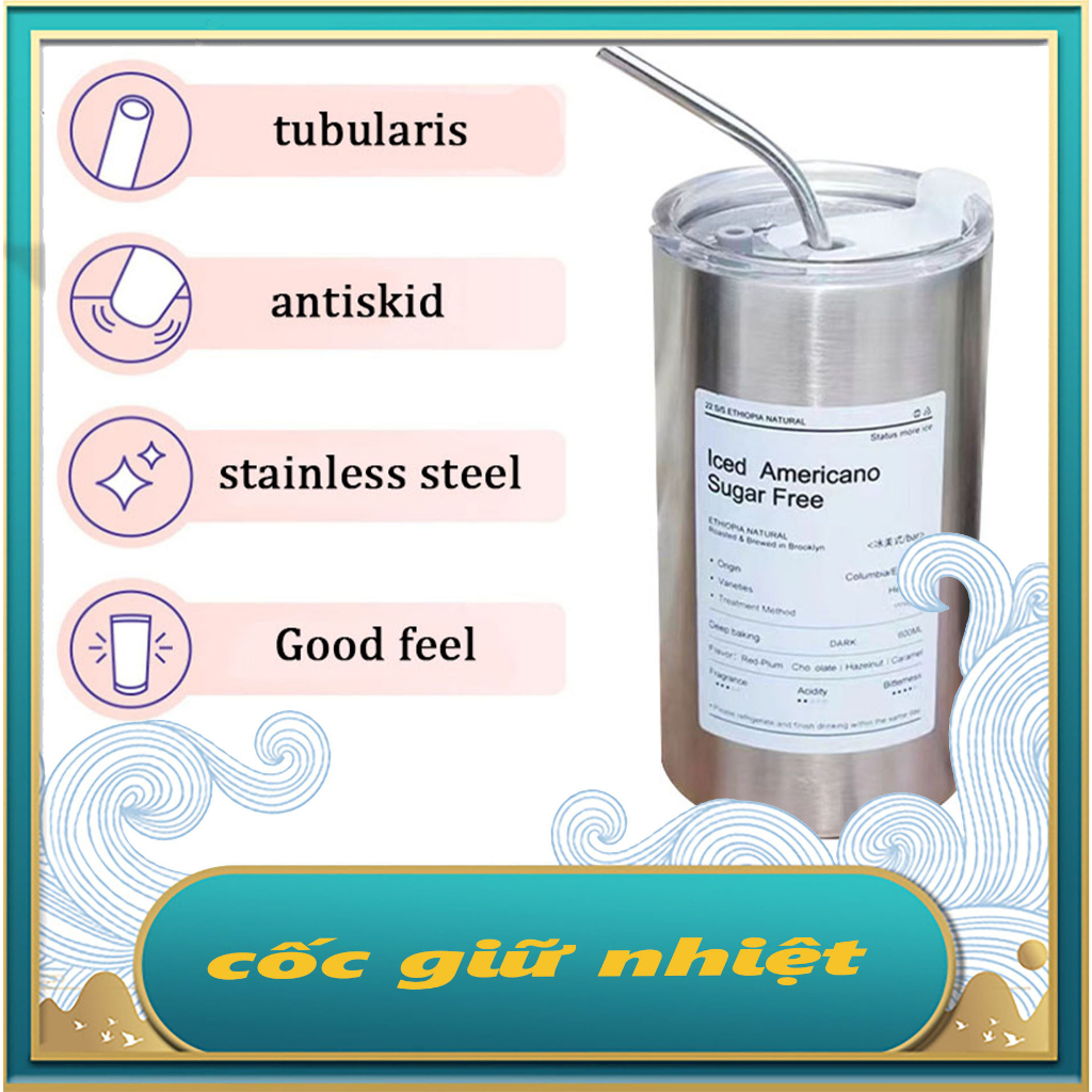 Saul Ly giữ nhiệt inox 304 cao cấp không gỉ, cốc uống nước giữ nhiệt có ống hút tiện lợi
