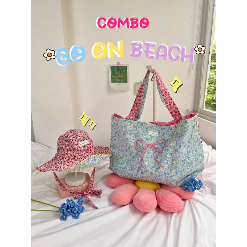 Set túi và mũ đi biển Go On Beach | ĐỘC QUYỀN HAPPYLANDHNc