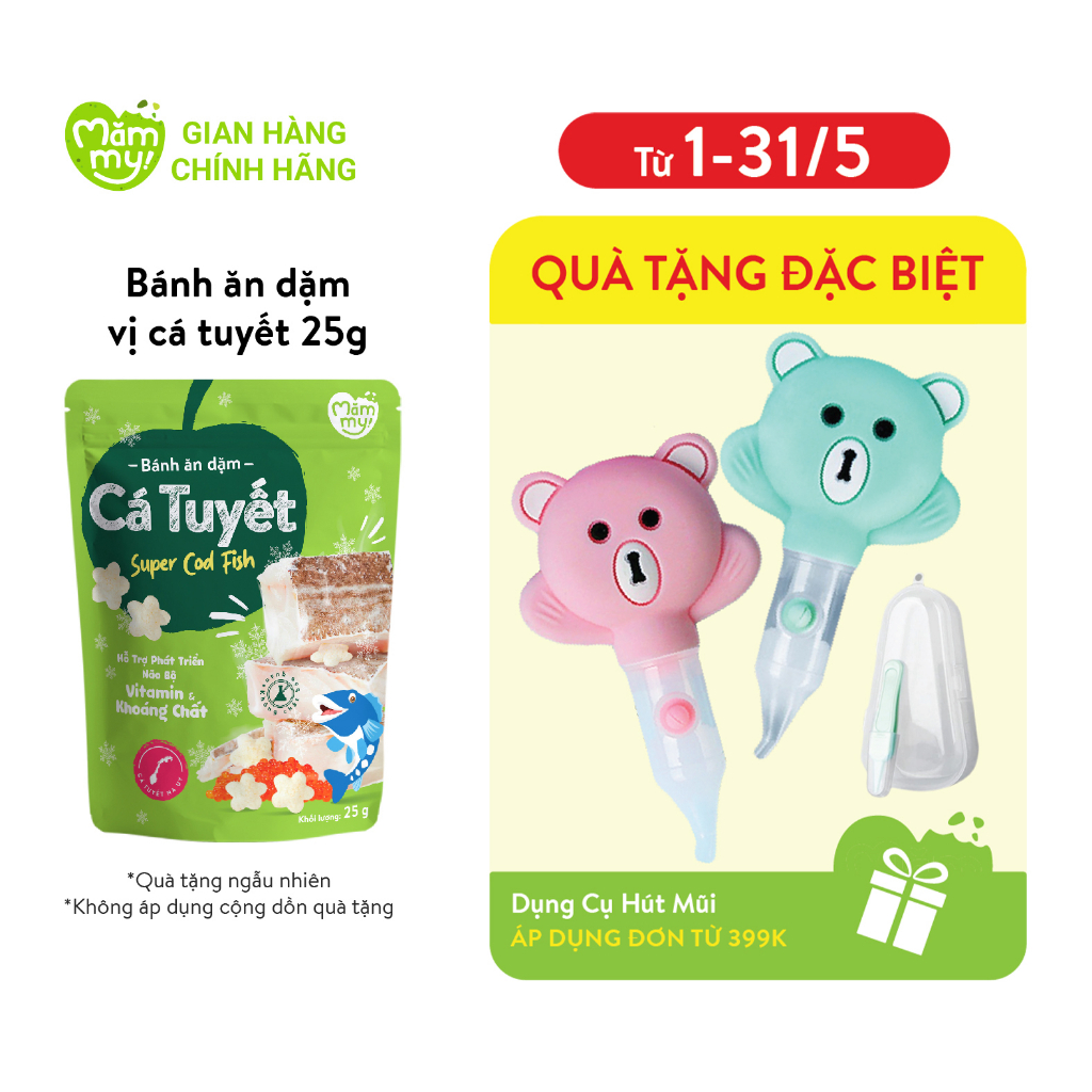 Bánh ăn dặm vị cá tuyết Mămmy giàu protein, bổ sung DHA giúp bé ăn ngon, tập cử động ngón tay 25 gram