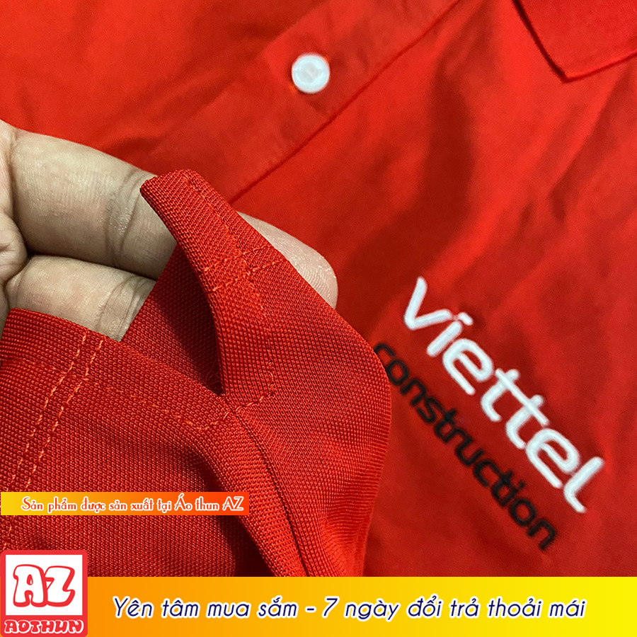 Áo thun đồng phục Viettel Construction màu đỏ tươi - đen - trắng - Viettel xây dựng AT42