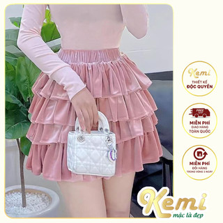 Chân váy nhung dành cho nữ xếp ly dáng xòe 4 tầng Kemi