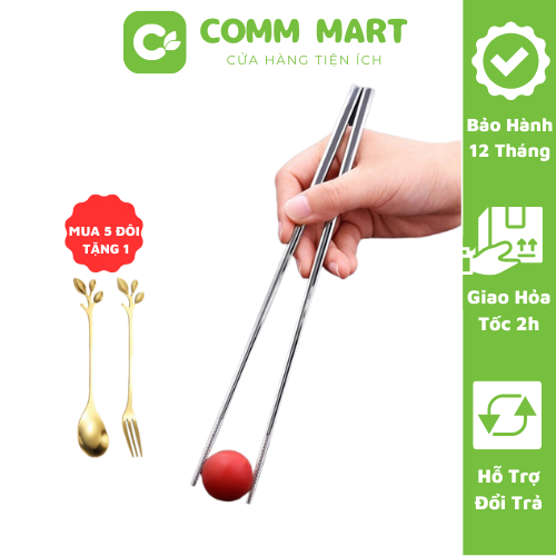 Đũa inox 304 khắc vân chống trượt, Bộ 5 đôi đũa inoc sang trọng dùng trong gia đình