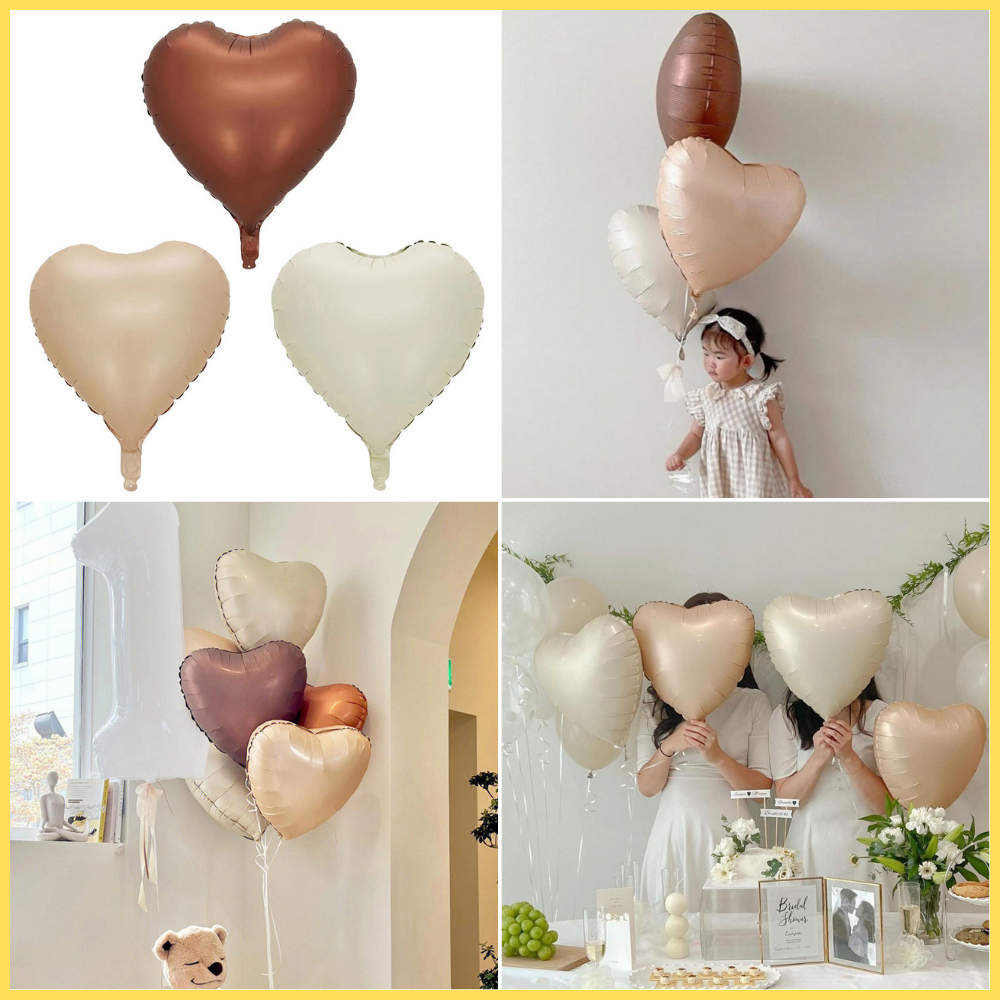 Bóng Trái Tim màu Caramel phong cách Hàn Quốc, bóng trang trí tiệc size lớn
