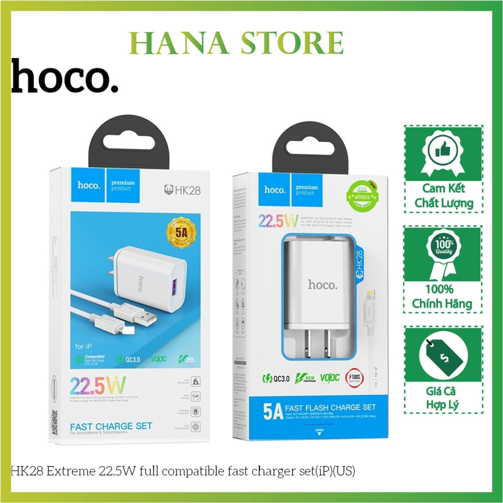 Bộ Sạc Nhanh IP.hone HK28 22.5W cho 6P-14 PromaxSạc Nhanh Bảo vệ Pin-Hana store