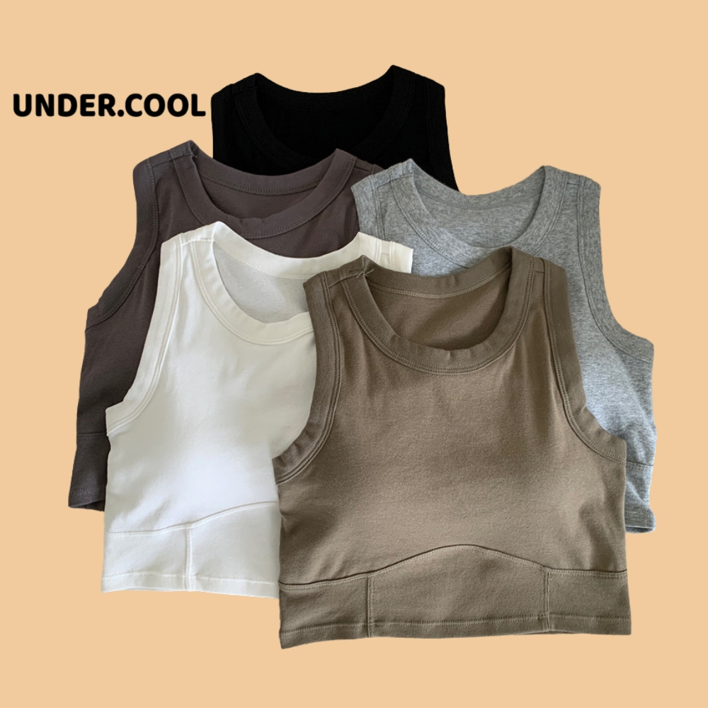 Áo croptop ba lỗ ngược UNDERCOOL cổ cao chất cotton dầy co dãn tốt, mặc tôn dáng, đen, trắng, xám, tím, trắng