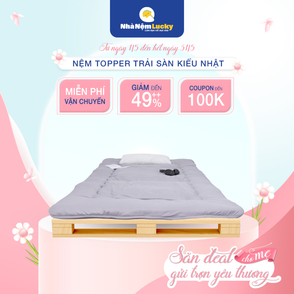 Nệm Trải Sàn Topper Kiểu Nhật 7cm - Nệm êm ái, nhỏ gọn, tiện lợi - 6 Kích Thước