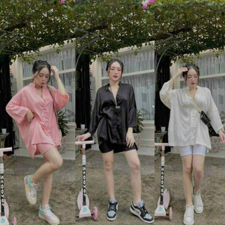 QTLDCBT Set bộ đồ nữ - set áo sơ mi kèm quần ngố thun borip ôm body dễ thương năng động đi chơi dạo phố M308