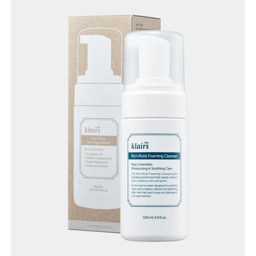 Combo Dear Klairs Rich Moist Foaming Cleanser 100ml+ar,ar,Klairs Kem chống nắng All-day Airy Sunscreen SPF50+ PA++++ 50g