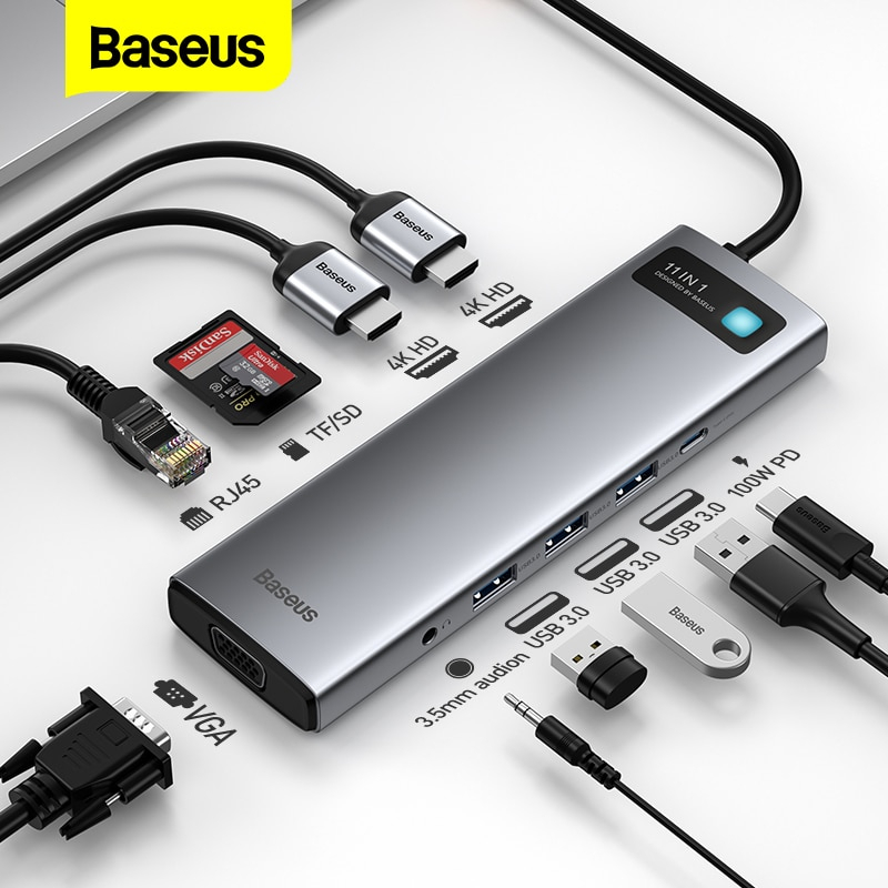 Hub đa năng   Baseus Metal Gleam Series Multifunctional Docking Station ( Type-C to HDMI/ USB3.0/ LAN / SD C
