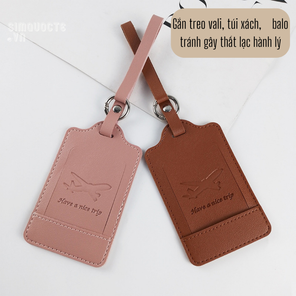 Thẻ name tag hành lý du lịch da PU chống nước cao cấp gắn vali balo thiết kế thời trang, hoạ tiết máy bay hiện đại TAG05