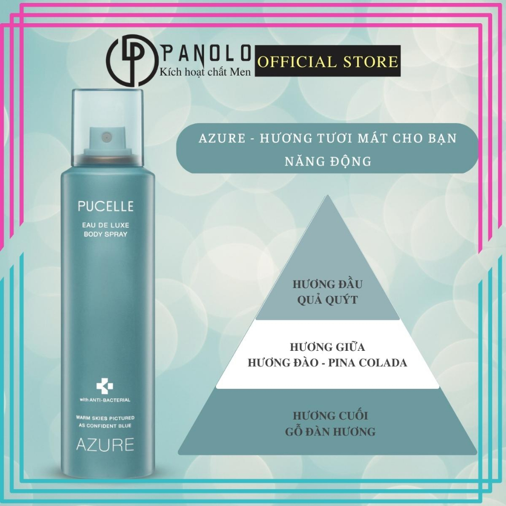 Xịt thơm toàn thân Pucelle Eau De Luxe Azure 150ml, Hương thơm tươi mát cho bạn trẻ năng động