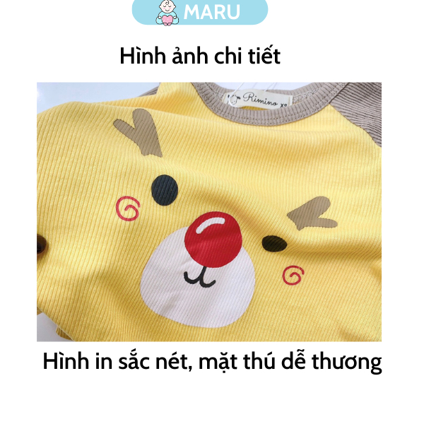 Bộ Cộc Tay Thun Lạnh In Hình Gấu Cho Bé Trai, Bé Gái Size 8-18 kg