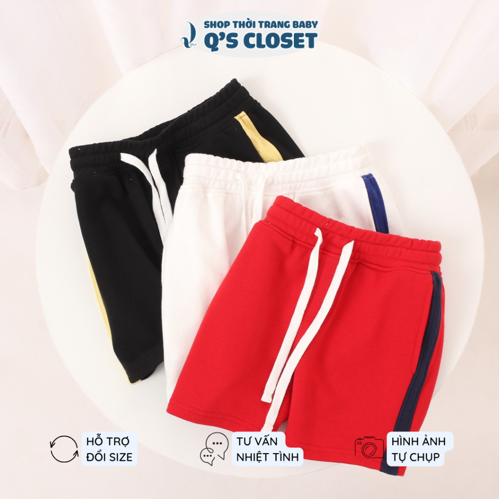 Quần short nỉ da cá có lưng thun, dây rút dành cho bé từ 14kg- 40kg