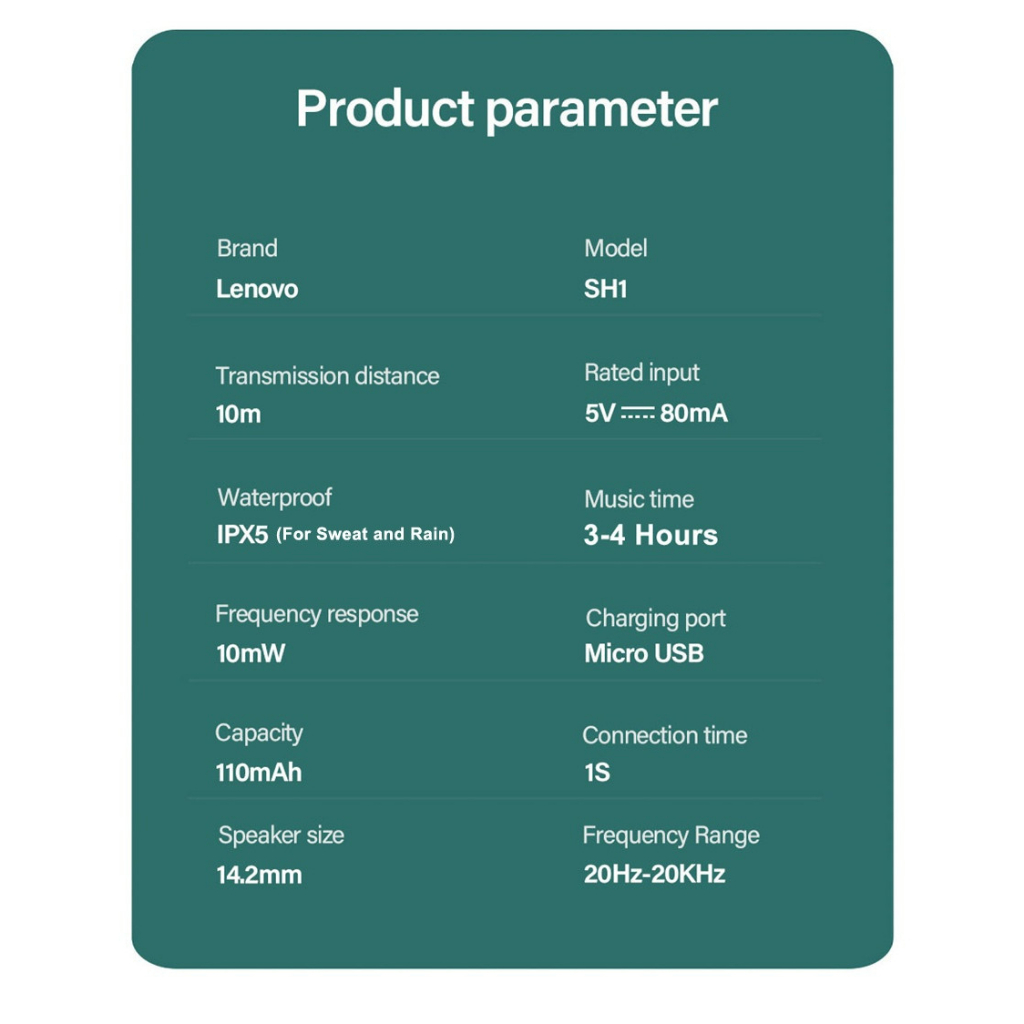 Tai nghe thể thao Bluetooth Lenovo SH1 - Giảm ồn - Chống nước - màu ĐEN