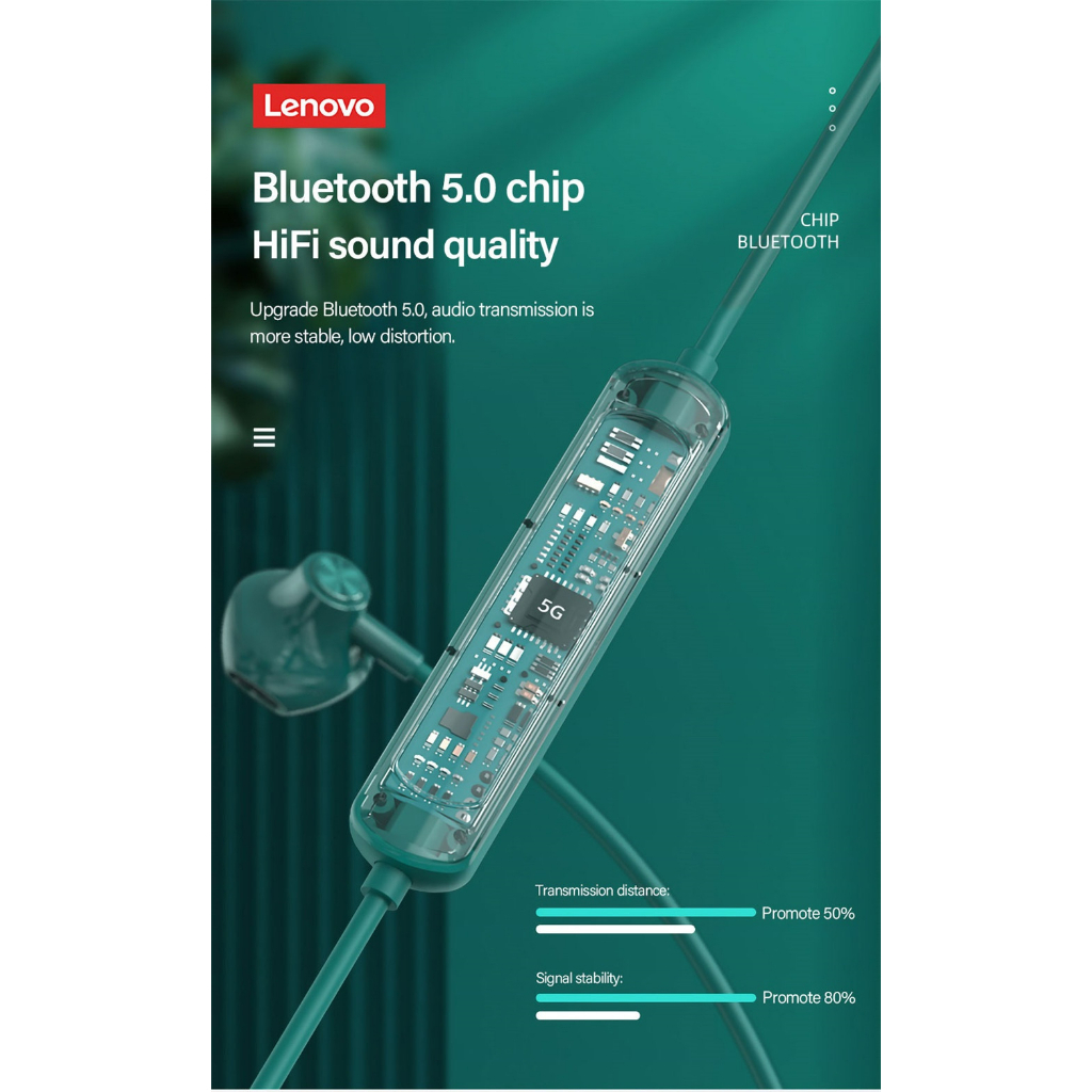 Tai nghe thể thao Bluetooth Lenovo SH1 - Giảm ồn - Chống nước - màu ĐEN