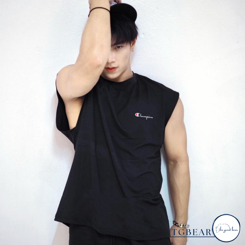 Áo thun sát nách gym tanktop logo hiệu Champions - TG BEAR