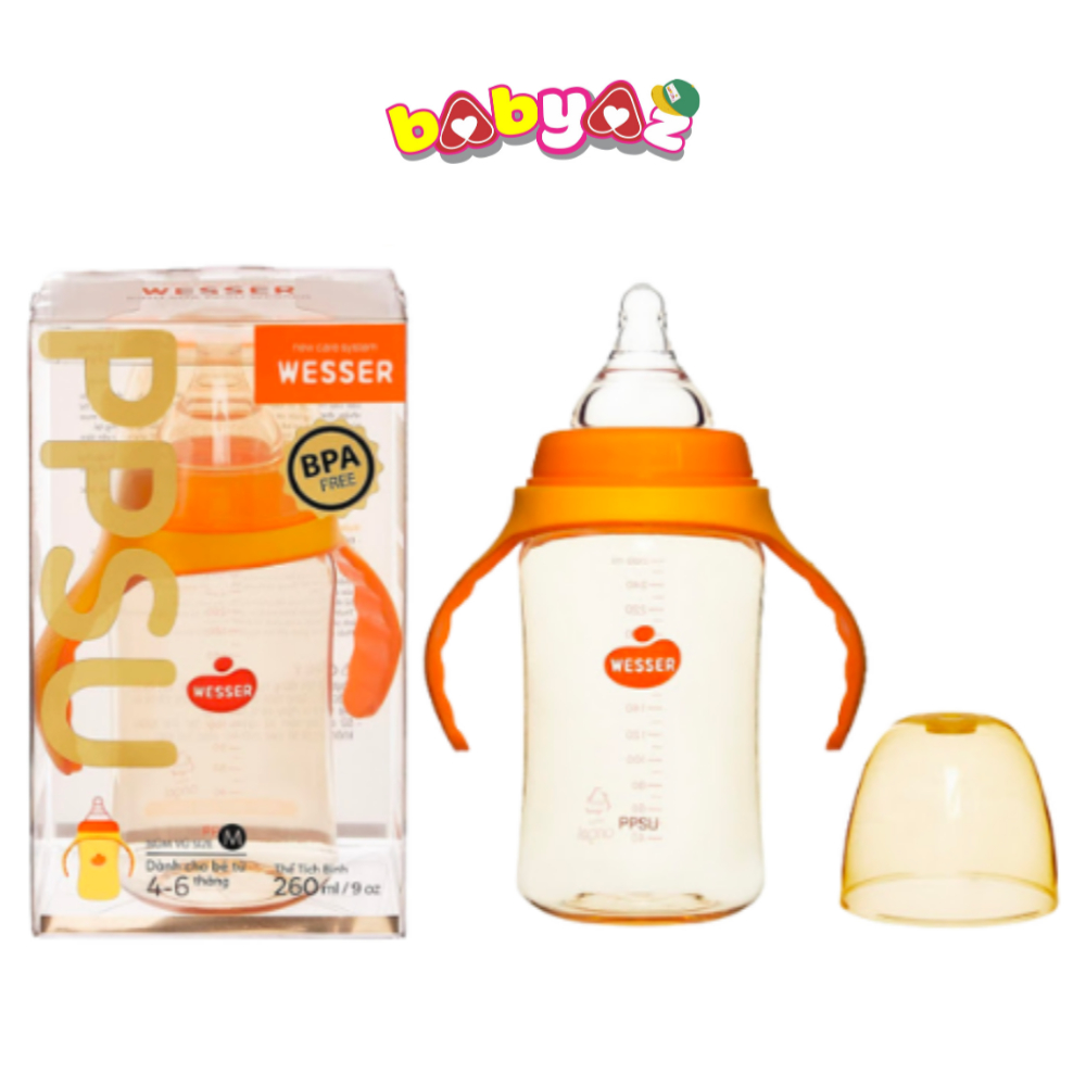 Bình Sữa Wesser Cổ Rộng Nhựa Ppsu Bình Sữa Cho Bé Dung Tích 180ml/260ml, Phiên Bản Cao Cấp