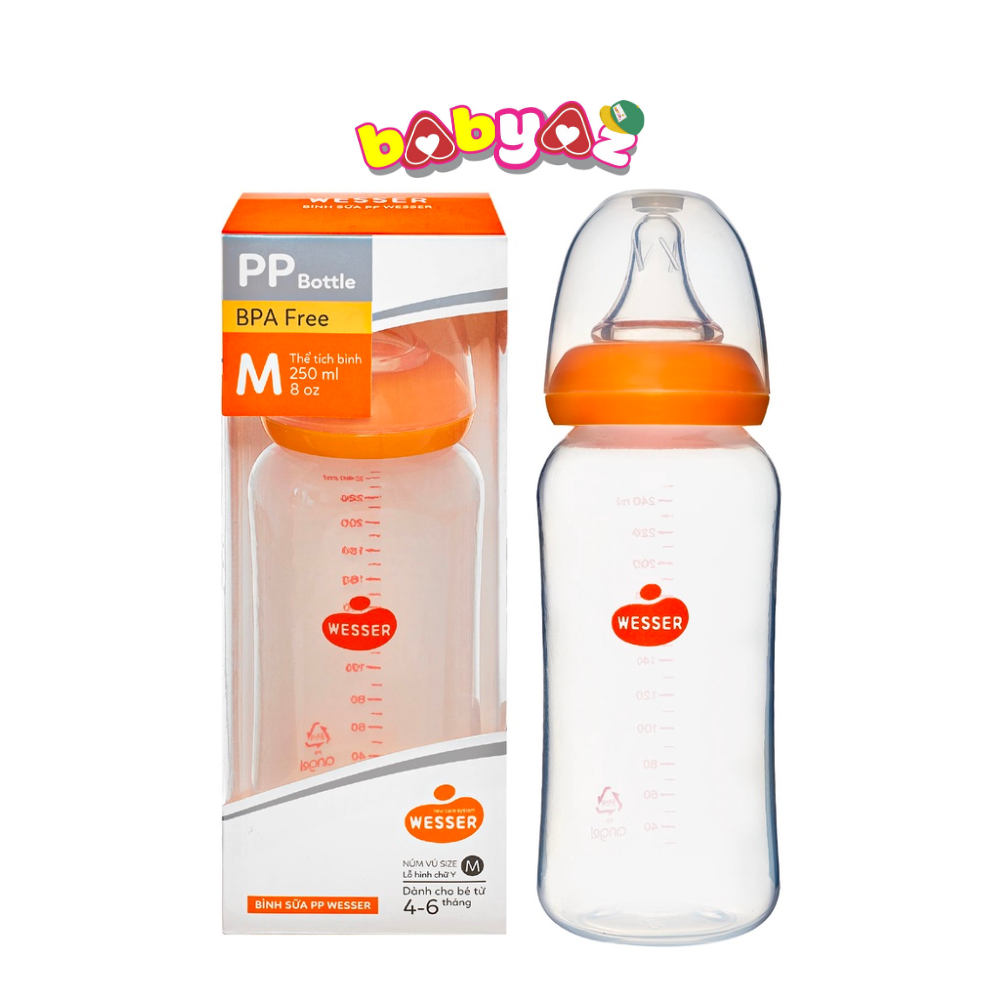 Bình Sữa Wesser Cổ Hẹp Bình Sữa Trẻ Em Sơ Sinh Nhựa Pp Dung Tích 60ml-140ml-250ml, Công Nghệ Korea
