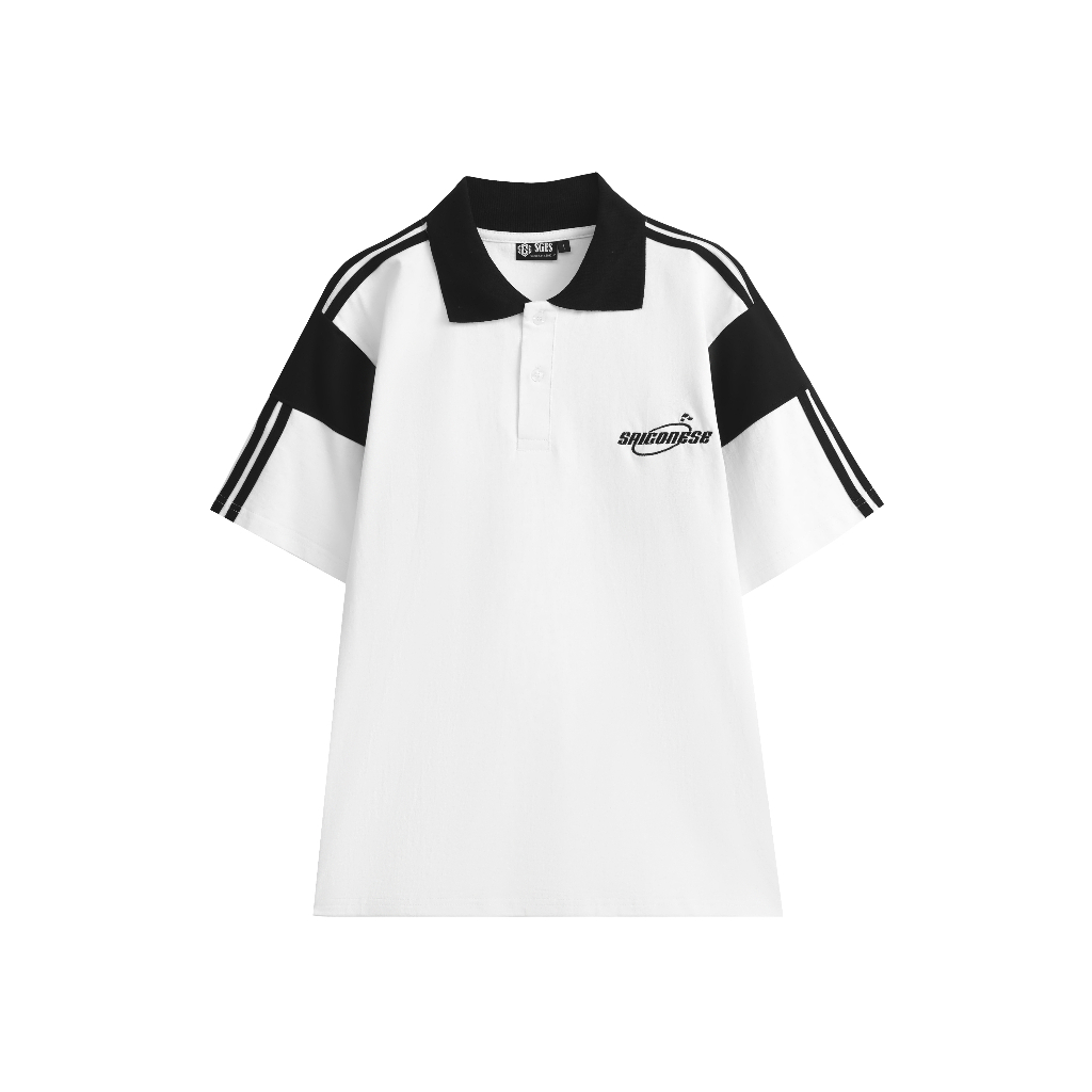 Áo Polo Unisex SAIGONESE Stripe Lines Phối Tay Sọc Form Rộng Nam Nữ / Trắng