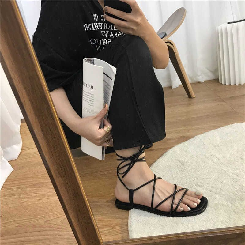 Sandal dây nữ đi biển mùa hè dây dài dây buộc