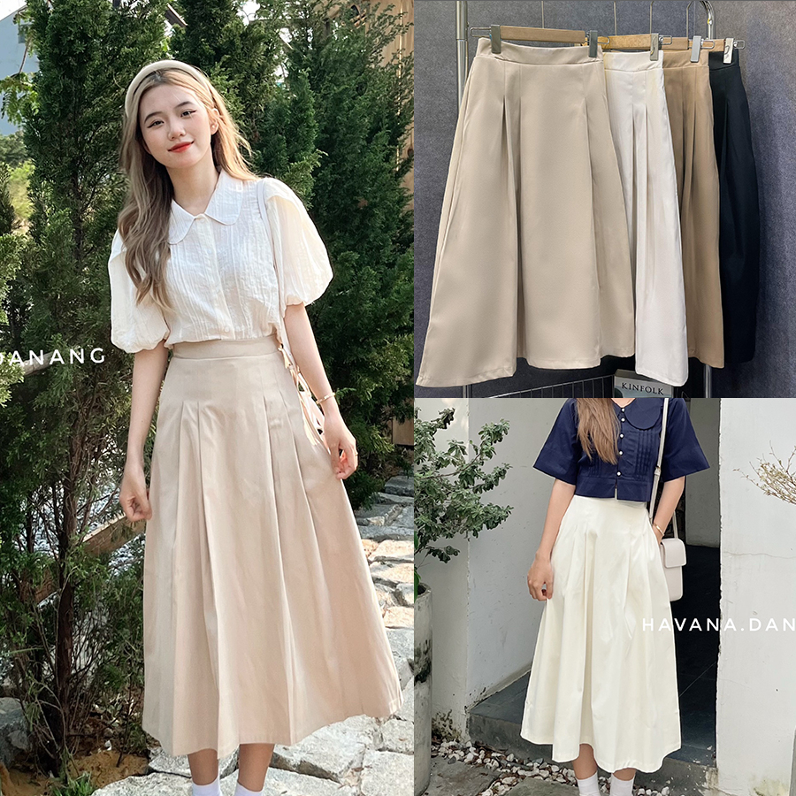 Chân váy thô xếp ly, chân váy lưng chun co giãn nhiều màu HEF30