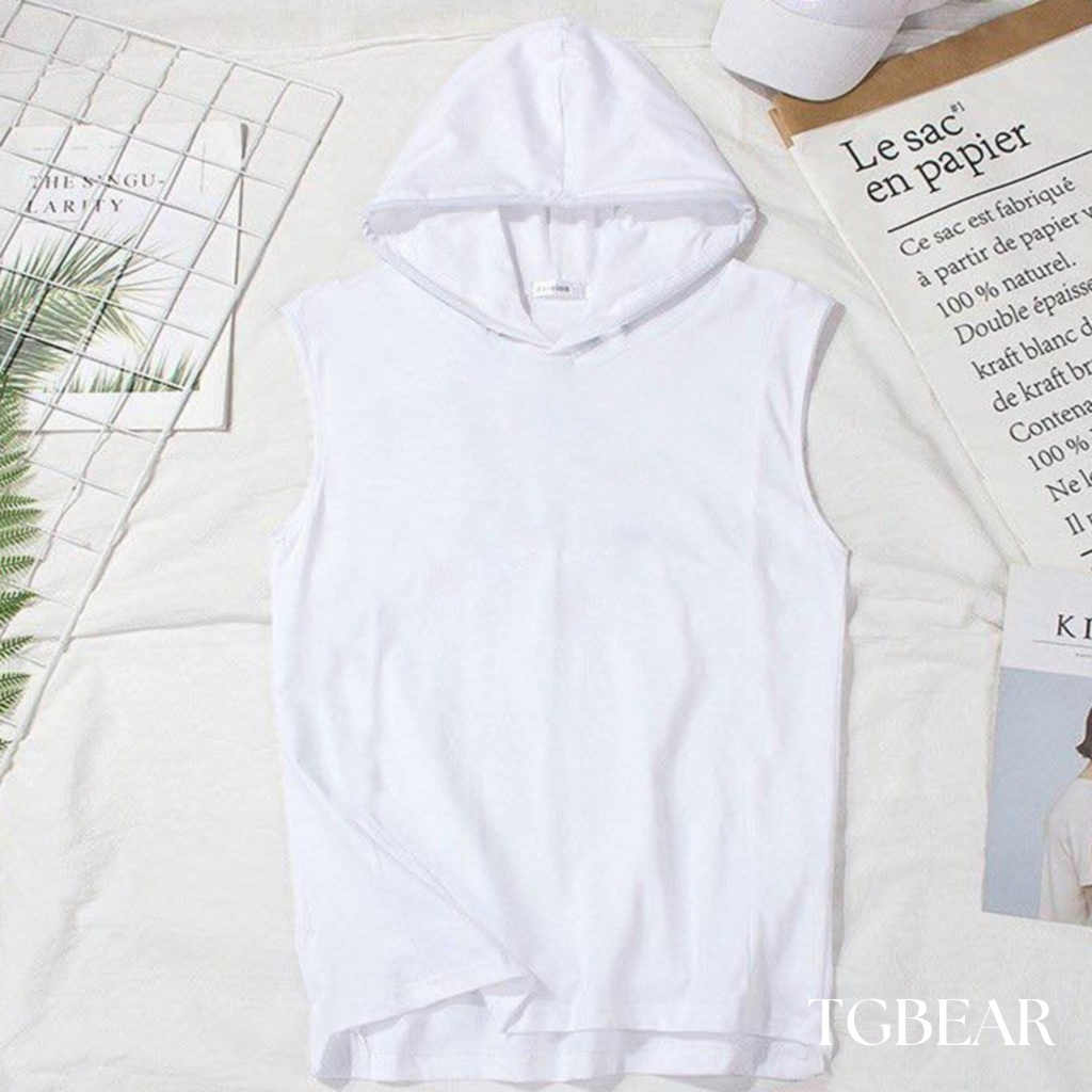 Áo thun cotton nam tanktop gym có nón - TG Bear