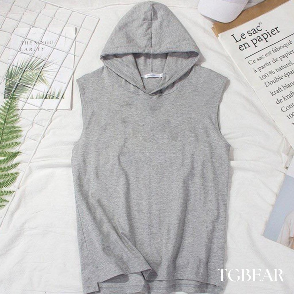 Áo thun cotton nam tanktop gym có nón - TG Bear
