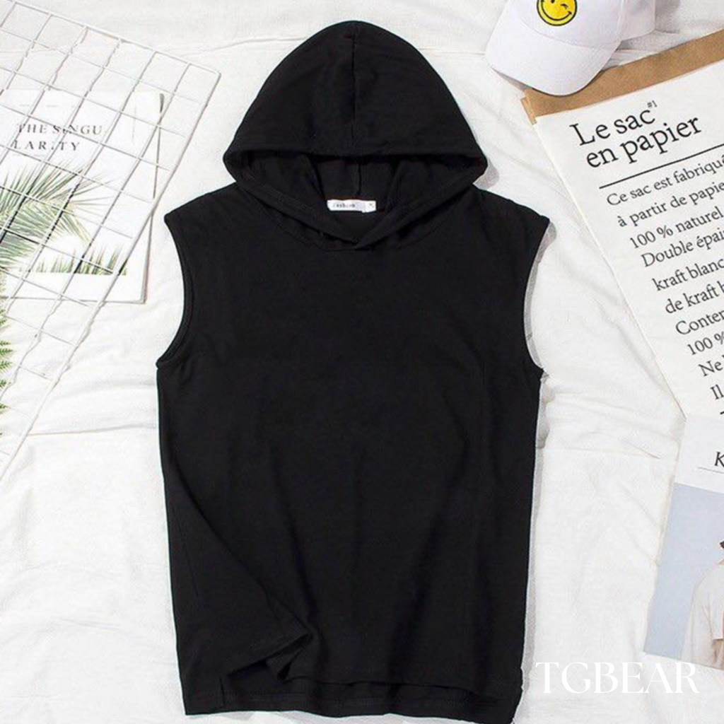 Áo thun cotton nam tanktop gym có nón - TG Bear