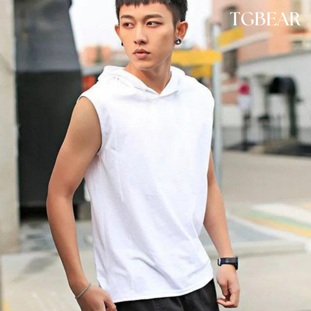 Áo thun cotton nam tanktop gym có nón - TG Bear