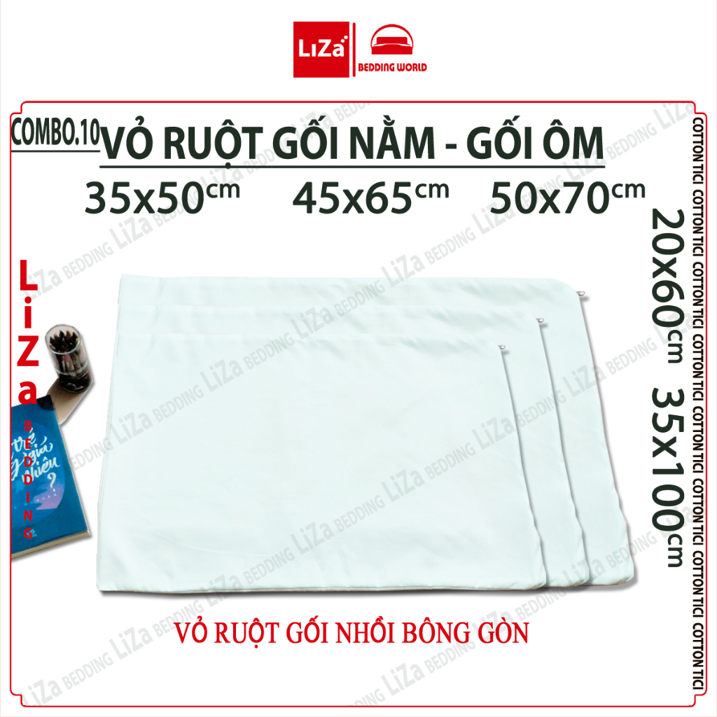 Vỏ Ruột Gối Nằm (Combo 10 Chiếc) Có Khoá Kéo, Vỏ Ruột Gối Ôm Dồn Gòn Bảo Vệ Sức Khoẻ Cho Mọi Nhà