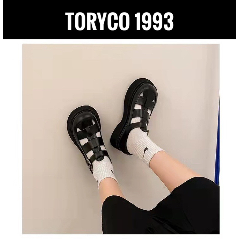 Sandal rọ quai dán cut out giả da cho nữ đế cao style ullzang quai dán Toryco 1993