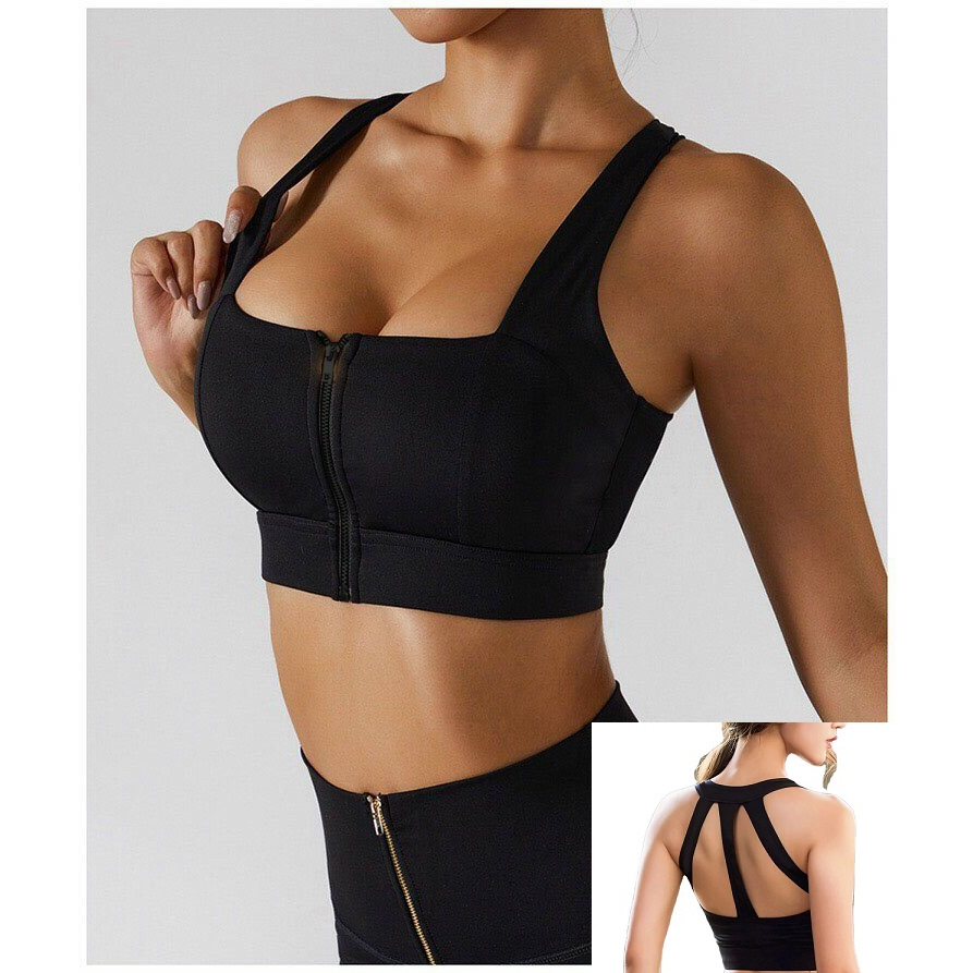 Áo Bra Thể Thao Dây Kéo Trước Cổ Vuông 3 Dây Lưng Tập Gym Yoga Siêu Đẹp (Kèm Mút)