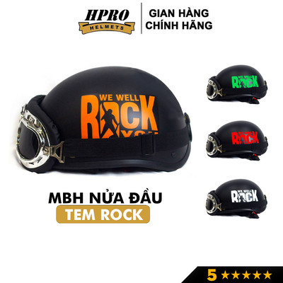 Mũ bảo hiểm 1/2 đầu SUNDY Helmets thời trang, Tem hình ROCK cá tính, Freesize (55-59cm) kèm kính UV, phi công