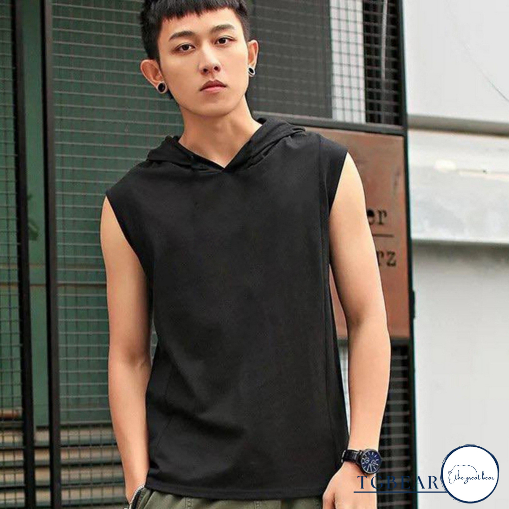Áo thun cotton nam tanktop gym có nón - TG Bear