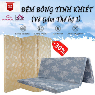 (FREESHIP) Đệm Sông Hồng Bông Ép Vỏ Gấm Tinh Khiết Cao Cấp Đủ Kích Thước