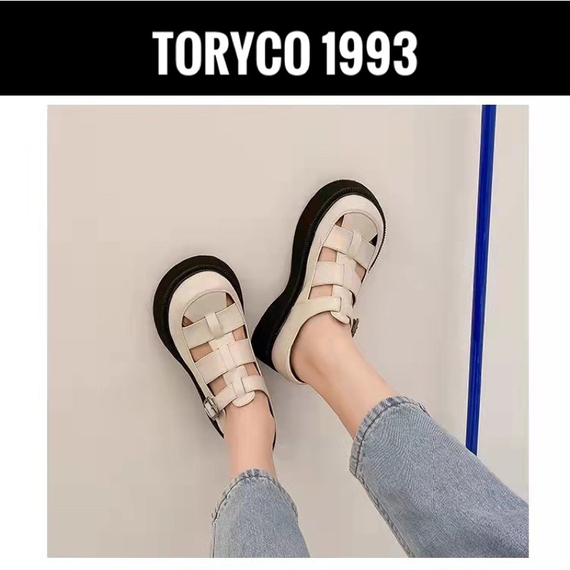 Sandal rọ quai dán cut out giả da cho nữ đế cao style ullzang quai dán Toryco 1993