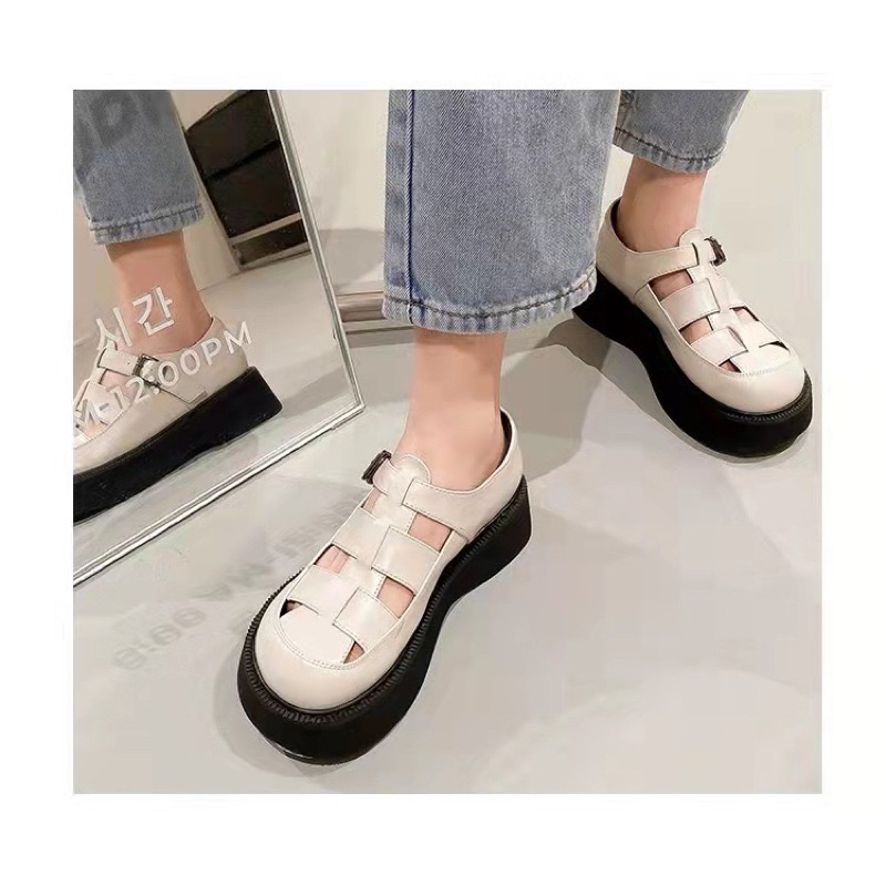 Sandal rọ quai dán cut out giả da cho nữ đế cao style ullzang quai dán Toryco 1993