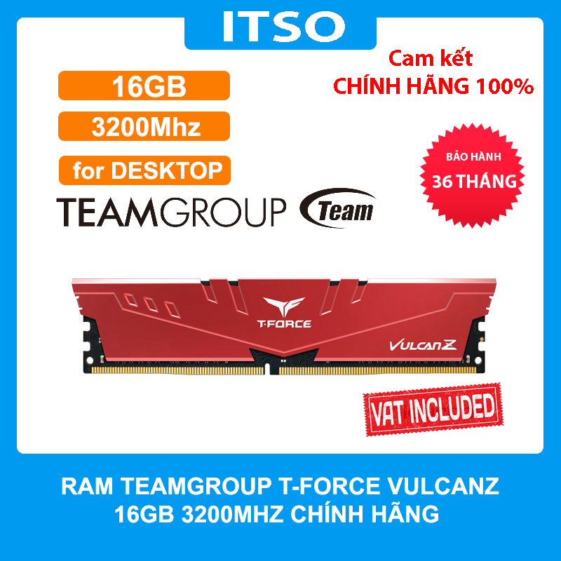 Ram máy tính DDR4 8GB 16GB bus 3200 Mhz  TeamGroup T-Force Vulcan Z Gaming Chính Hãng - Bảo hành 36 tháng