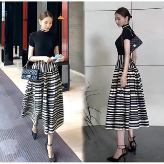 ( HÀNG QUẢNG CHÂU CAO CẤP) VÁY ĐẦM LEN DỆT KIM PHỐI LỤA XẾP LY DÁNG XÒE - XINH XẮN SANG CHẢNH