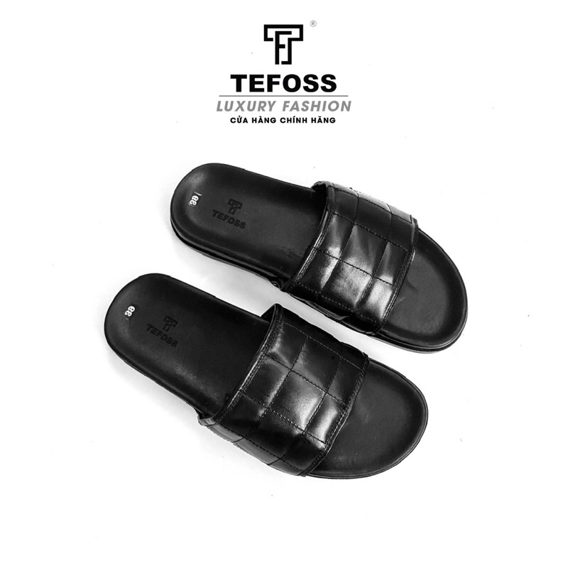 Dép nam quai ngang da bò thật TEFOSS DT08 đế cao su chống trơn trượt cao 3cm size 38-44