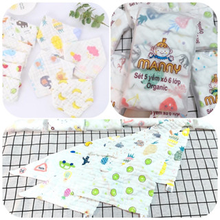  Set 5 yếm xô sợi tre 6 lớp Organic cao cấp thấm hút tốt yếm ăn dăm cho bé CSSX VINH BAN 