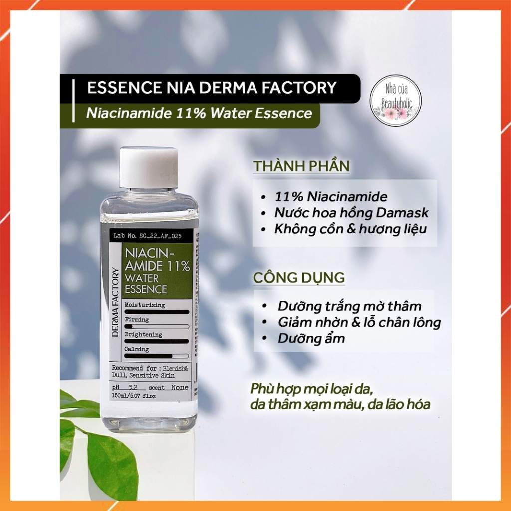Nước Tinh Chất Dưỡng Trắng Da Derma Factory Niacinamide 11% Water Essence