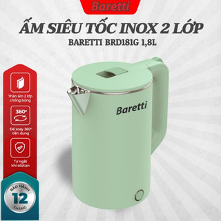 Ấm đun siêu tốc, bình siêu tốc inox 2 lớp 1.7L chính hãng Baretti BRD181G, bảo hành 12 tháng
