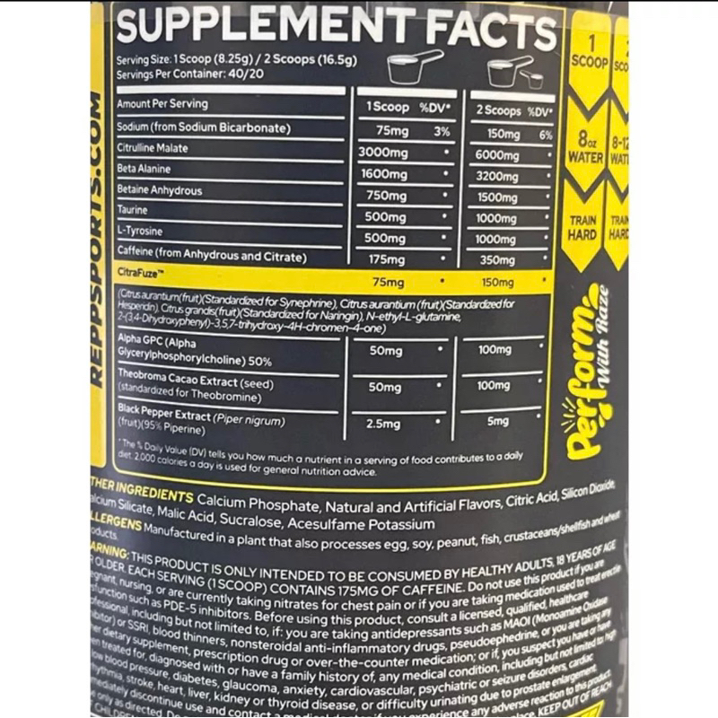 RAZE PRE WORKOUT 40 servings - Hỗ Trợ Tỉnh Táo, Tập Trung, Tăng Sức Bền và Sức Mạnh Trong Tập